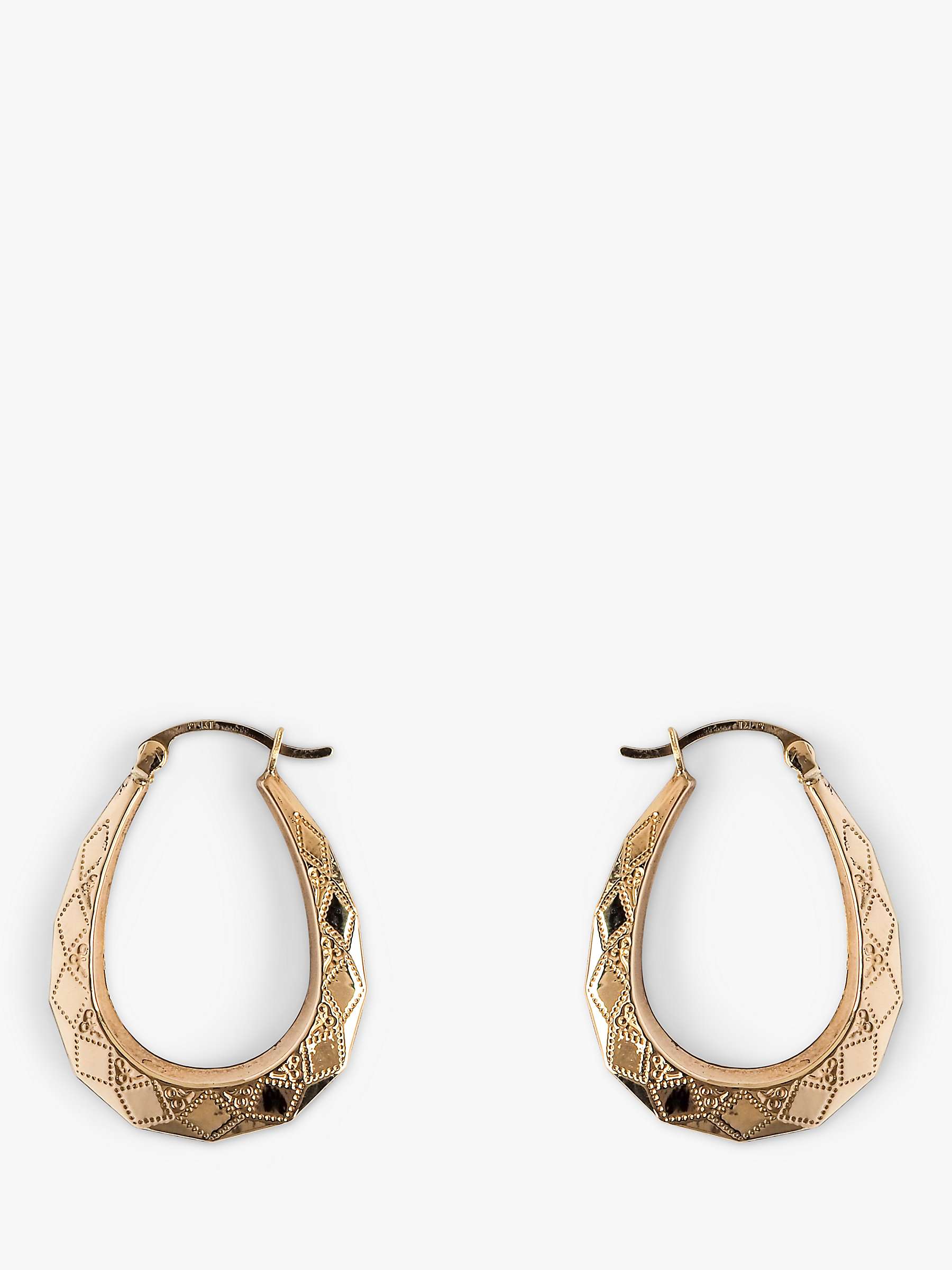 Buy L & T Heirlooms Second Hand 9ct Yellow Gold Engraved Diamond Creole Hoop Earrings, Gold Online at johnlewis.com