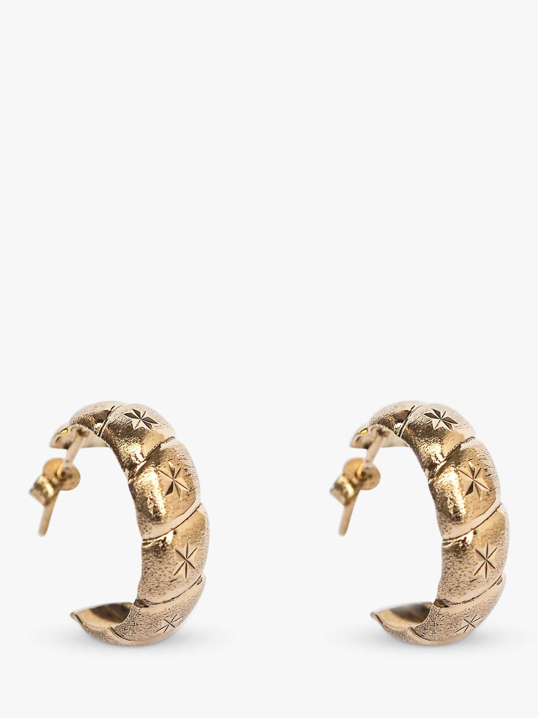Buy L & T Heirlooms Second Hand 9ct Yellow Gold Star Engraved Demi Hoop Earrings, Gold Online at johnlewis.com