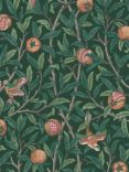 William Morris At Home Bird and Pomegranate Wallpaper, Deep Green 124260