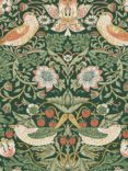 William Morris At Home Strawberry Thief Wallpaper, Rich Green