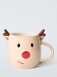 John Lewis Reindeer 3D Stoneware Mug, 400ml, Brown