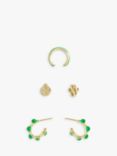 Joma Jewellery Stacks of Style Hoop and Stud Earrings, Set of 3, Gold/Green