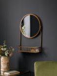 Gallery Direct Emerson Round Metal Frame Wall Mirror & Shelf, 63 x 42cm