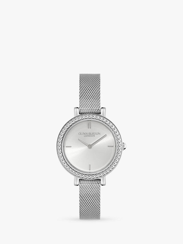 Olivia Burton Women's Beaded Bezel Mesh Strap Watch, Silver
