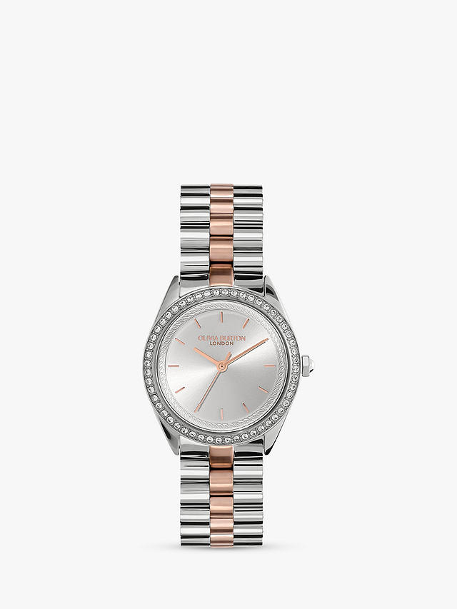 Olivia Burton Women's Crystal Bezel Watch, Silver/Rose Gold
