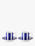 Spode Steccato Stripe Earthenware Espresso Cup & Saucer, Set of 2, 90ml, Blue/White