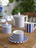 Spode Steccato Stripe Earthenware Teacup & Saucer, Set of 2, 290ml, Blue/White