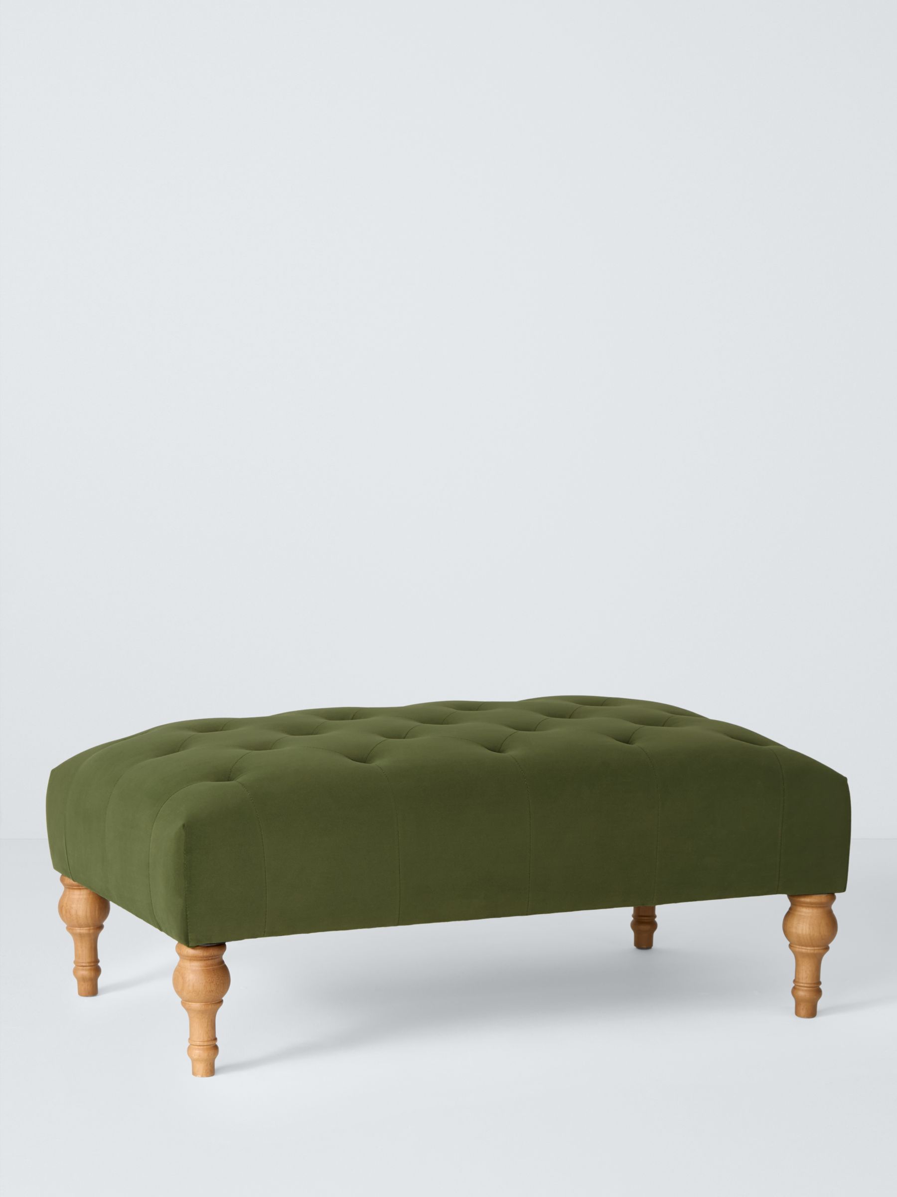 John Lewis Button Footstool, Green Velvet