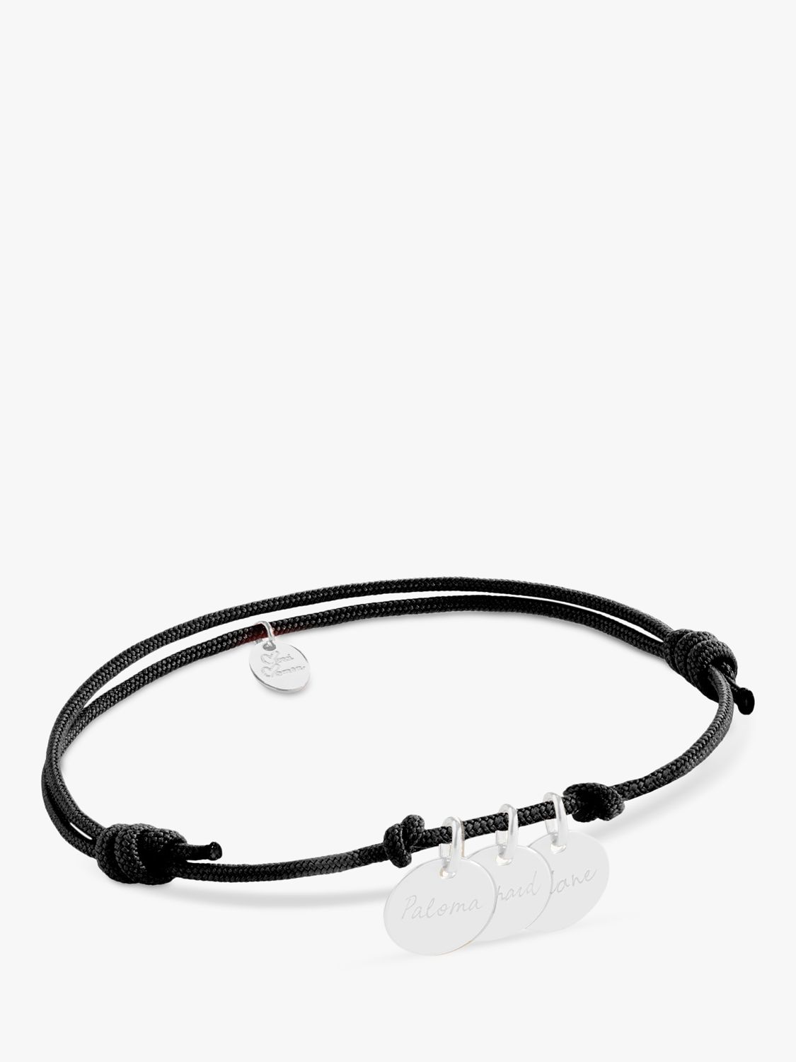 Merci Maman Personalised 3 Disc Charm Braided Bracelet, Navy/Silver