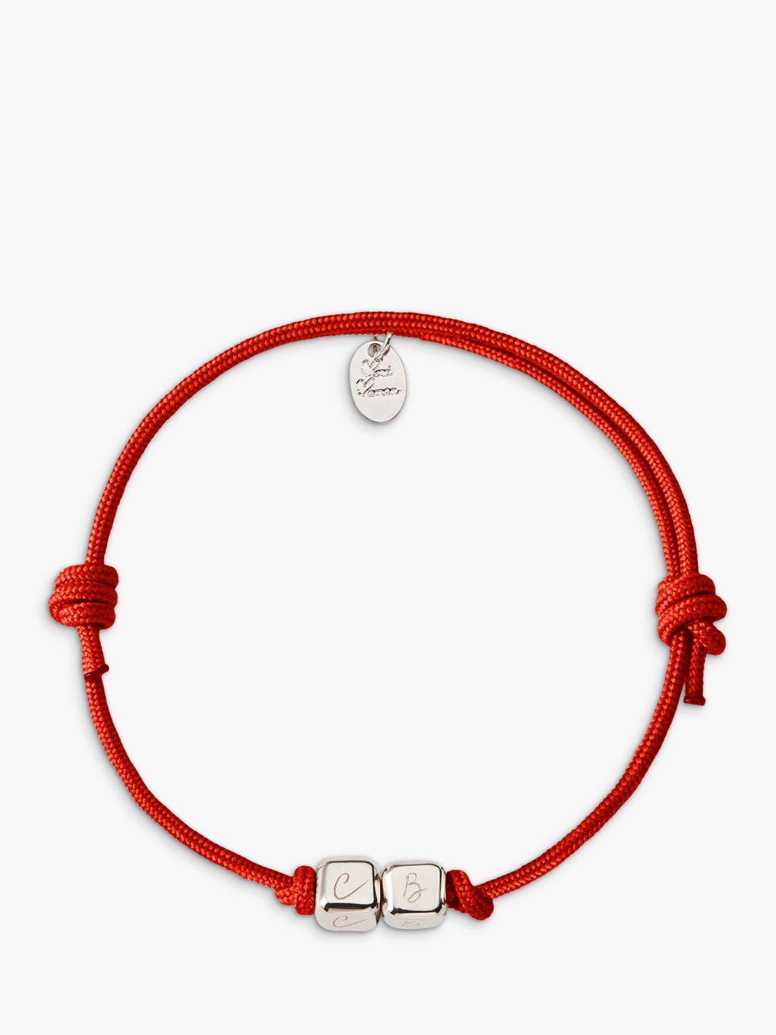 Merci Maman Personalised 2 Dice Braided Bracelet, Red/Silver