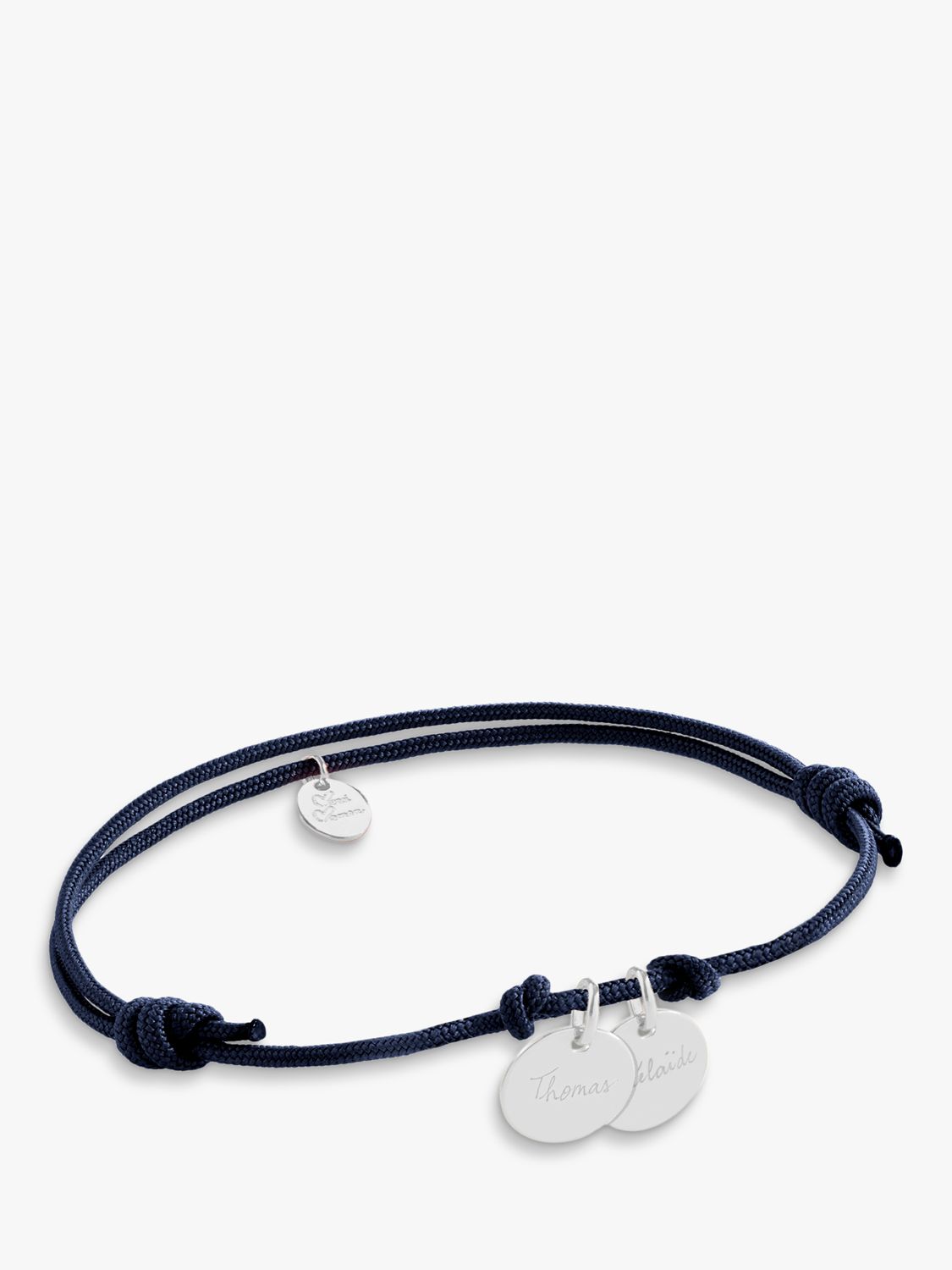 Merci Maman Personalised 2 Disc Charm Braided Bracelet, Blue/Silver