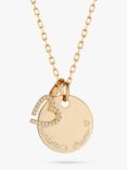 Merci Maman Personalised Disc & Crystal Heart Charm Pendant Necklace