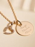 Merci Maman Personalised Disc & Crystal Heart Charm Pendant Necklace