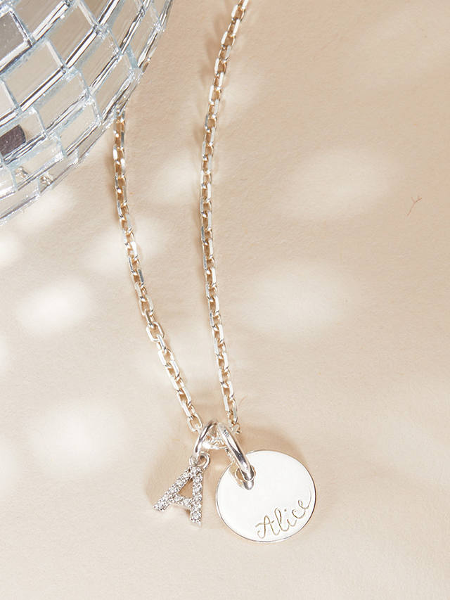 Merci Maman Personalised Mini Crystal Alphabet Pendant Necklace, Silver