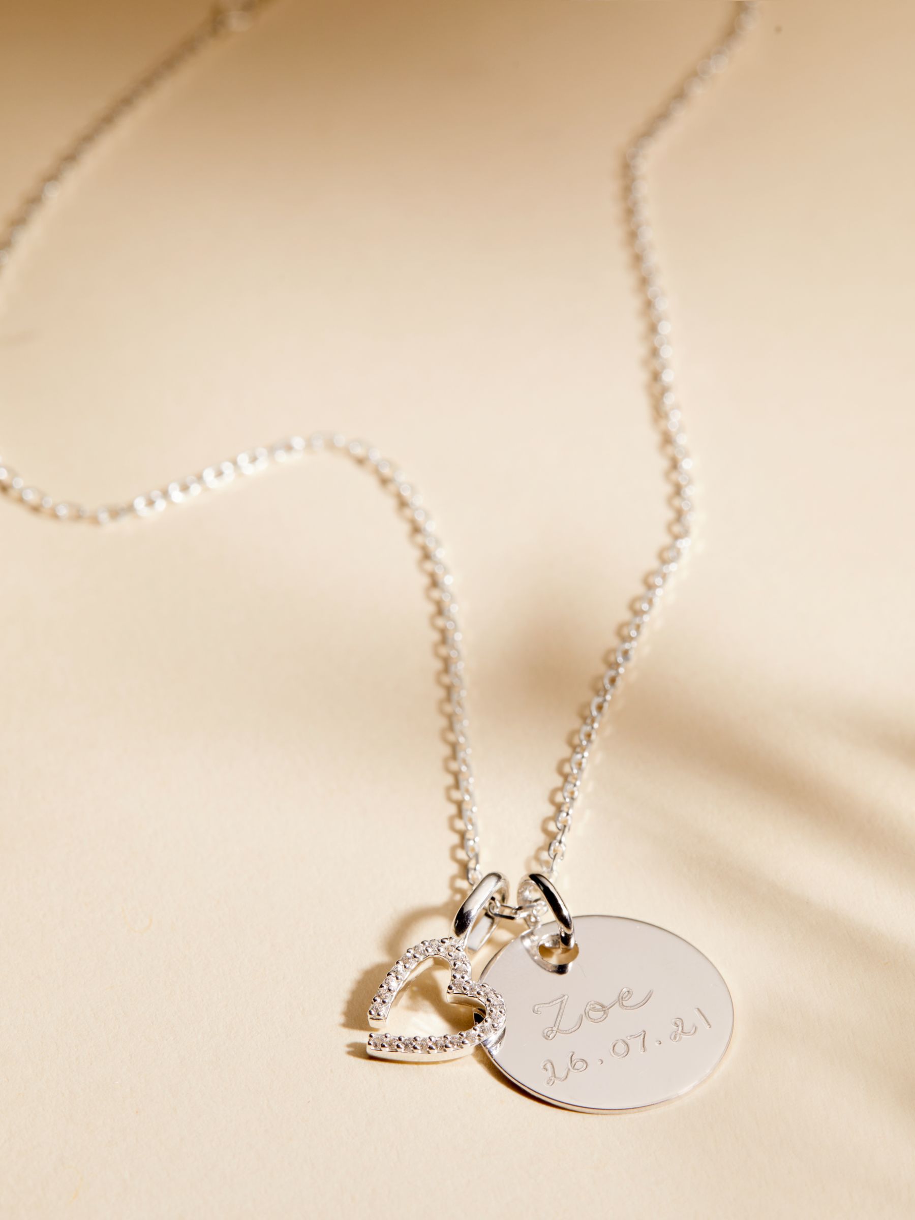 Buy Merci Maman Personalised Disc & Crystal Heart Charm Pendant Necklace Online at johnlewis.com