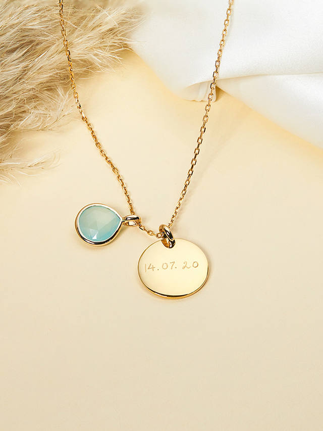 Merci Maman Personalised Aqua Chalcedony Gemstone Necklace, Gold