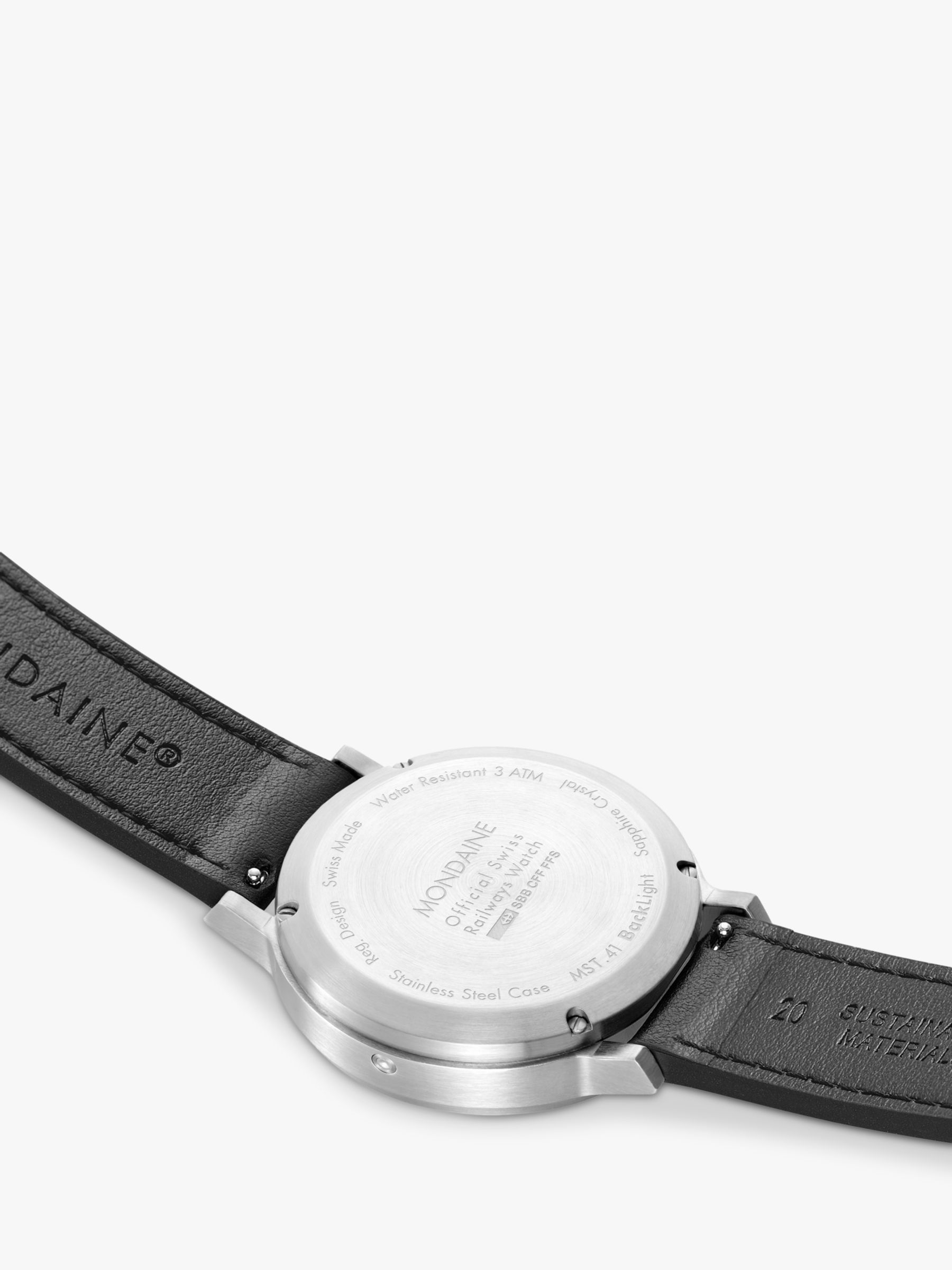 Buy Mondaine MST.4101B.LBV.2SE Men's Stop2Go Vegan Leather Strap Watch, Black Online at johnlewis.com