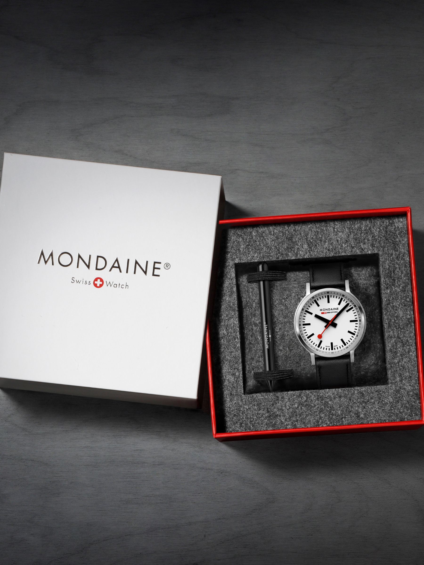 Buy Mondaine MST.4101B.LBV.2SE Men's Stop2Go Vegan Leather Strap Watch, Black Online at johnlewis.com