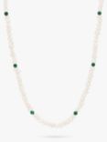 BARTLETT LONDON Men's Pearl and Malachite Beaded Necklace, Silver/Green