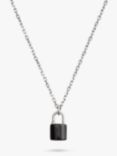 Coach Onyx Padlock Pendant Chain Link Necklace, Silver/Black