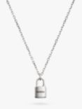 Coach Onyx Padlock Pendant Chain Link Necklace, Silver/Black