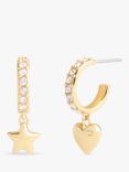 Coach Charm Drop Pavé Huggie Hoop Earrings, Gold