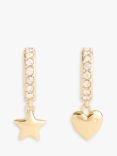 Coach Charm Drop Pavé Huggie Hoop Earrings, Gold