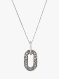 AllSaints Pave Oval Hoop Pendant Necklace, Warm Silver