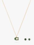 Coach Signature Sculpted C Pavé Pendant Chain Necklace and Earrings Jewellery Set