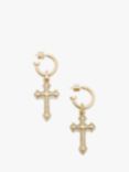 AllSaints Cubic Zirconia Gothic Cross Drop Earrings, Warm Brass