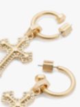 AllSaints Cubic Zirconia Gothic Cross Drop Earrings, Warm Brass