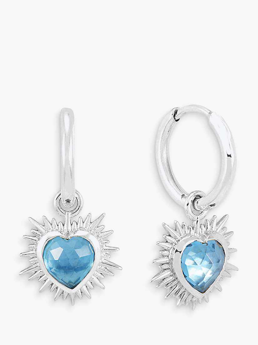 Buy Rachel Jackson London Electric Love Blue Topaz Heart Drop Huggie Hoop Earrings, Silver Online at johnlewis.com