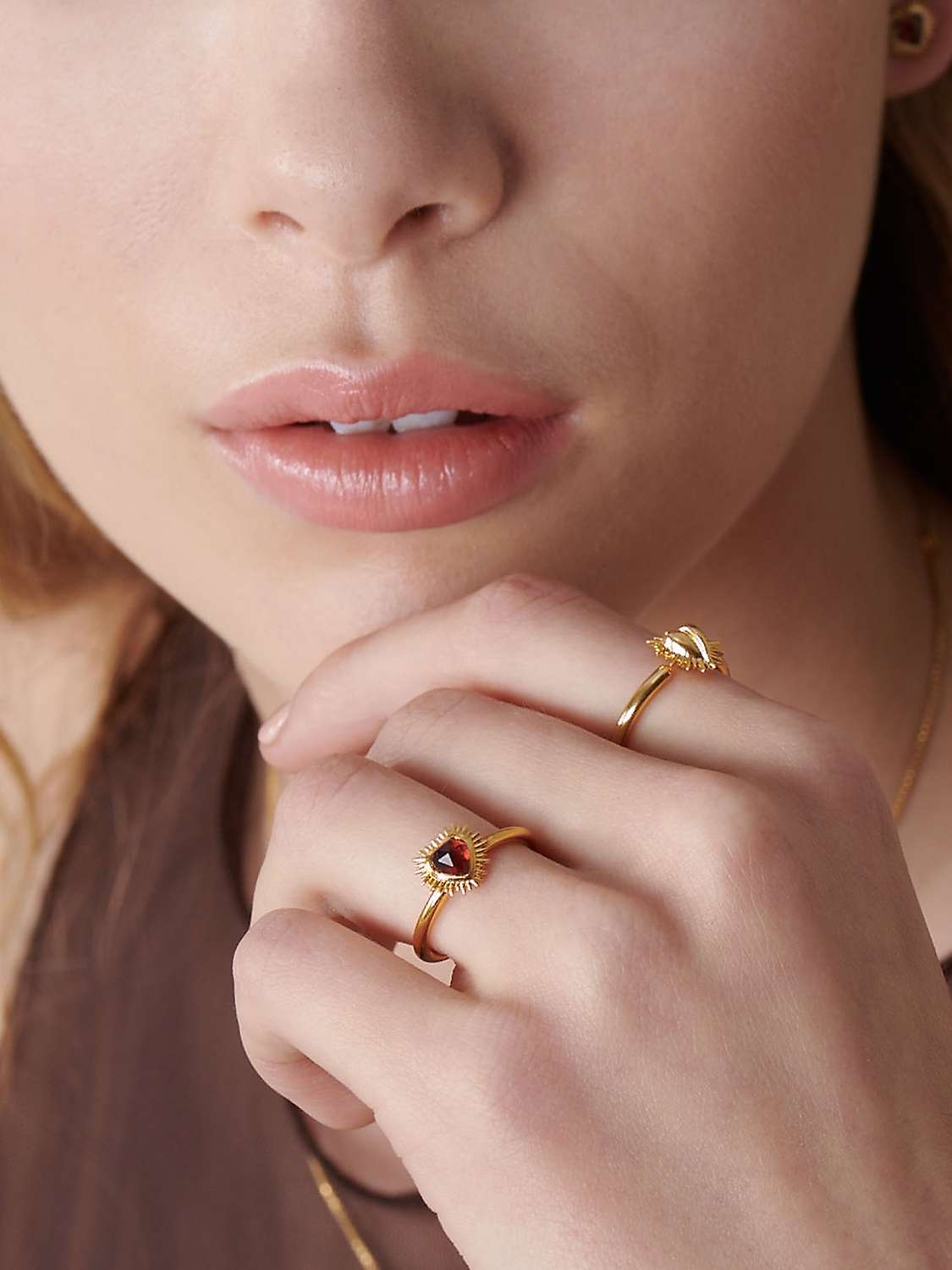 Buy Rachel Jackson London Electric Love Mini Garnet Heart Ring, Gold Online at johnlewis.com