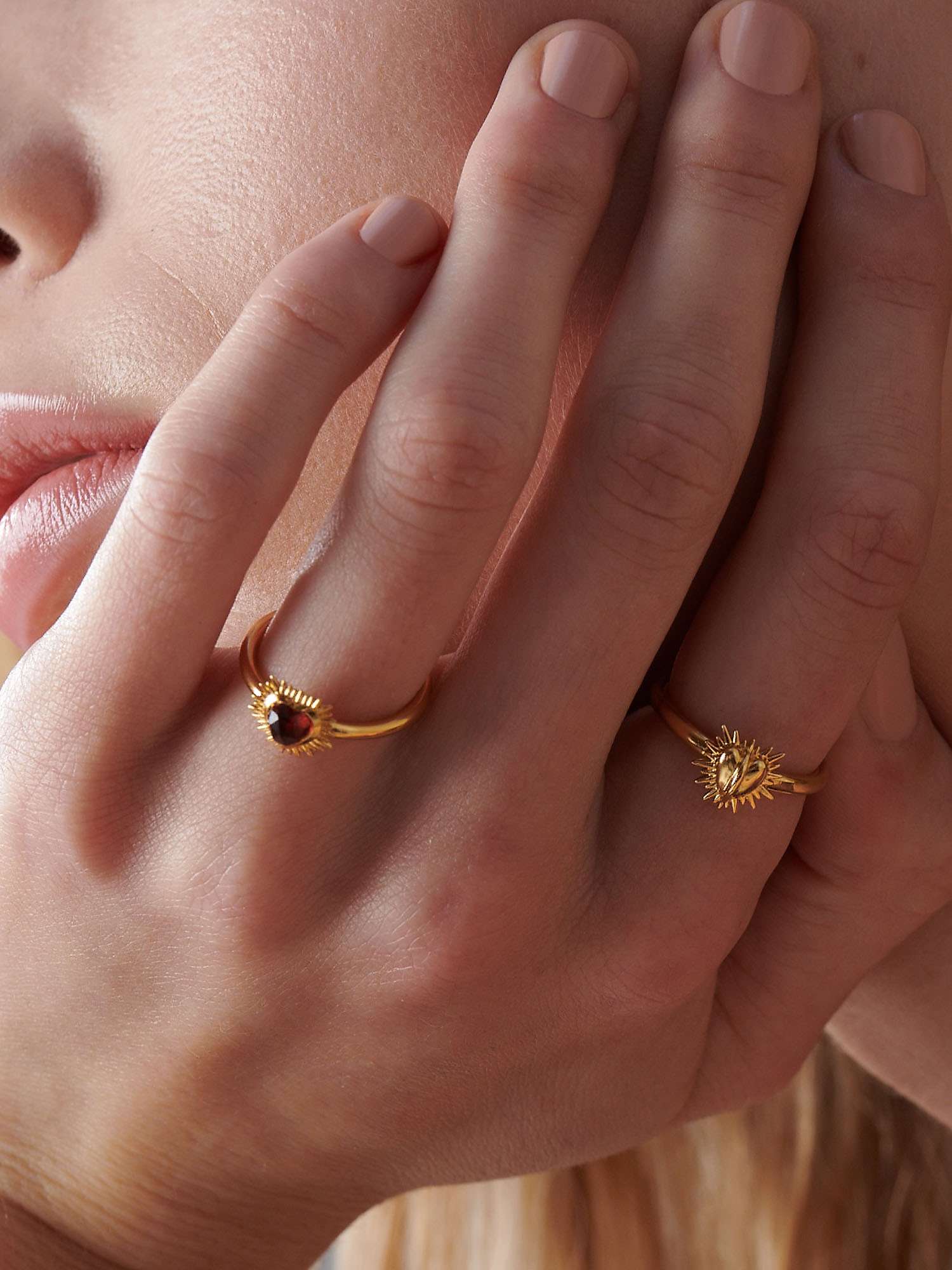 Buy Rachel Jackson London Electric Love Mini Garnet Heart Ring, Gold Online at johnlewis.com