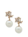 Lauren Ralph Lauren Cubic Zirconia Logo Pearl Drop Earrings, Gold/White