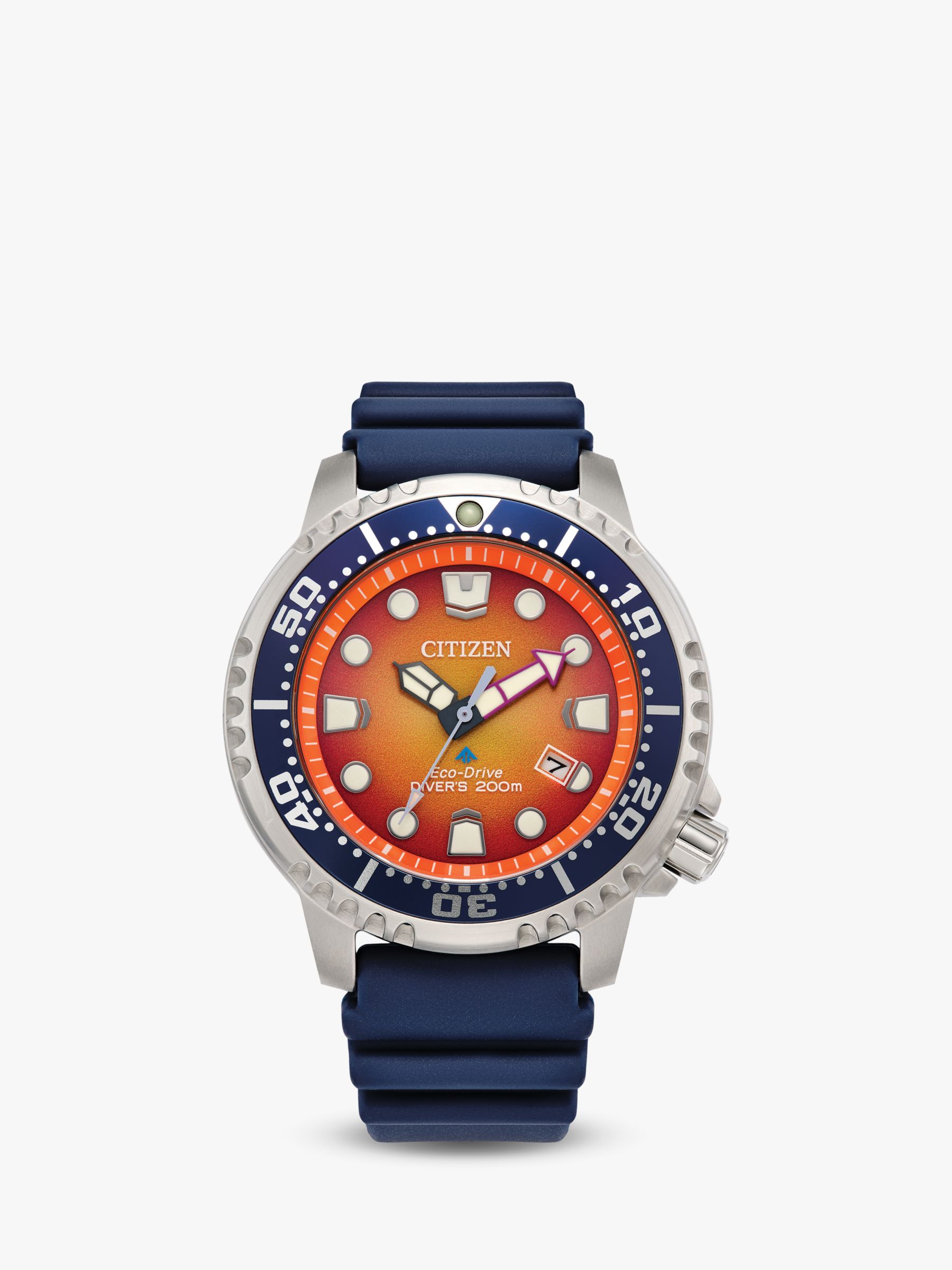 Citizen Men's Pro Master Diver Eco-Drive Date Band Strap Watch, Navy/Orange BN0169-03X