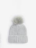 Barbour Saltburn Faux Fur Pom Pom Beanie Hat, Pearl Blue