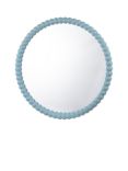 Där Ruan Bobbin Round Wood Frame Wall Mirror, 70cm, Blue