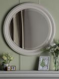 Laura Ashley Tate Round Wood Wall Mirror, 60cm, Off White
