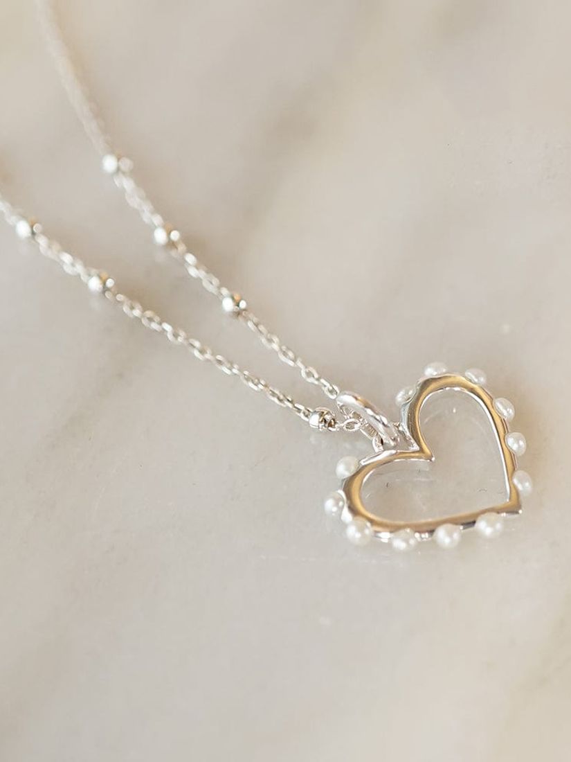 Buy Daisy London Heart Pearl Pendant Necklace, Silver Online at johnlewis.com