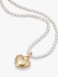 Daisy London Chubby Heart Pearl Beaded Necklace, Gold
