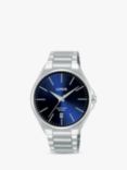 Lorus Men's Sapphire Date Bracelet Strap Watch, Silver/Blue