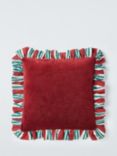 John Lewis Striped Frill Cushion, Deep Red