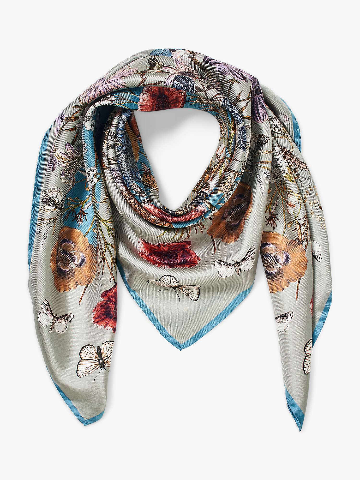 Buy Aspinal of London Botanical 'A' Silk Square Scarf, Dove Grey/Multi Online at johnlewis.com