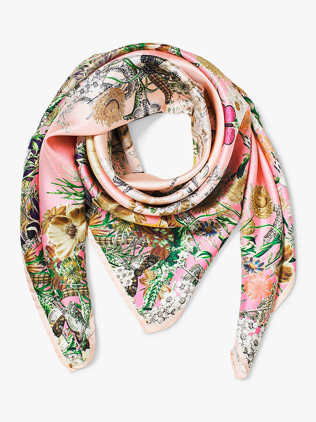 Aspinal of London Ombre A Floral Silk Square Scarf, Candy Pink