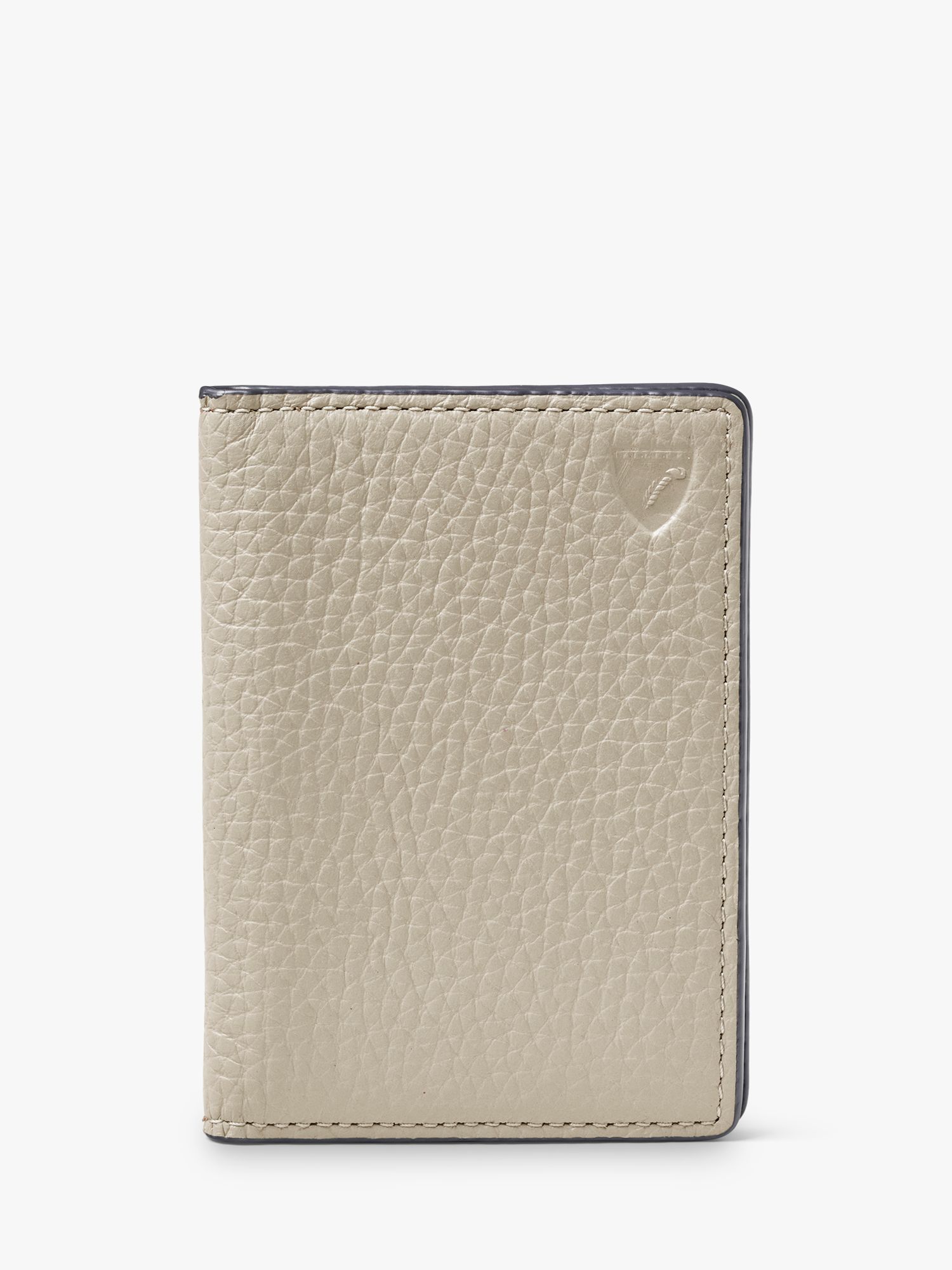 Aspinal of London Double Fold Pebble Leather Credit Card Case, Dove Grey