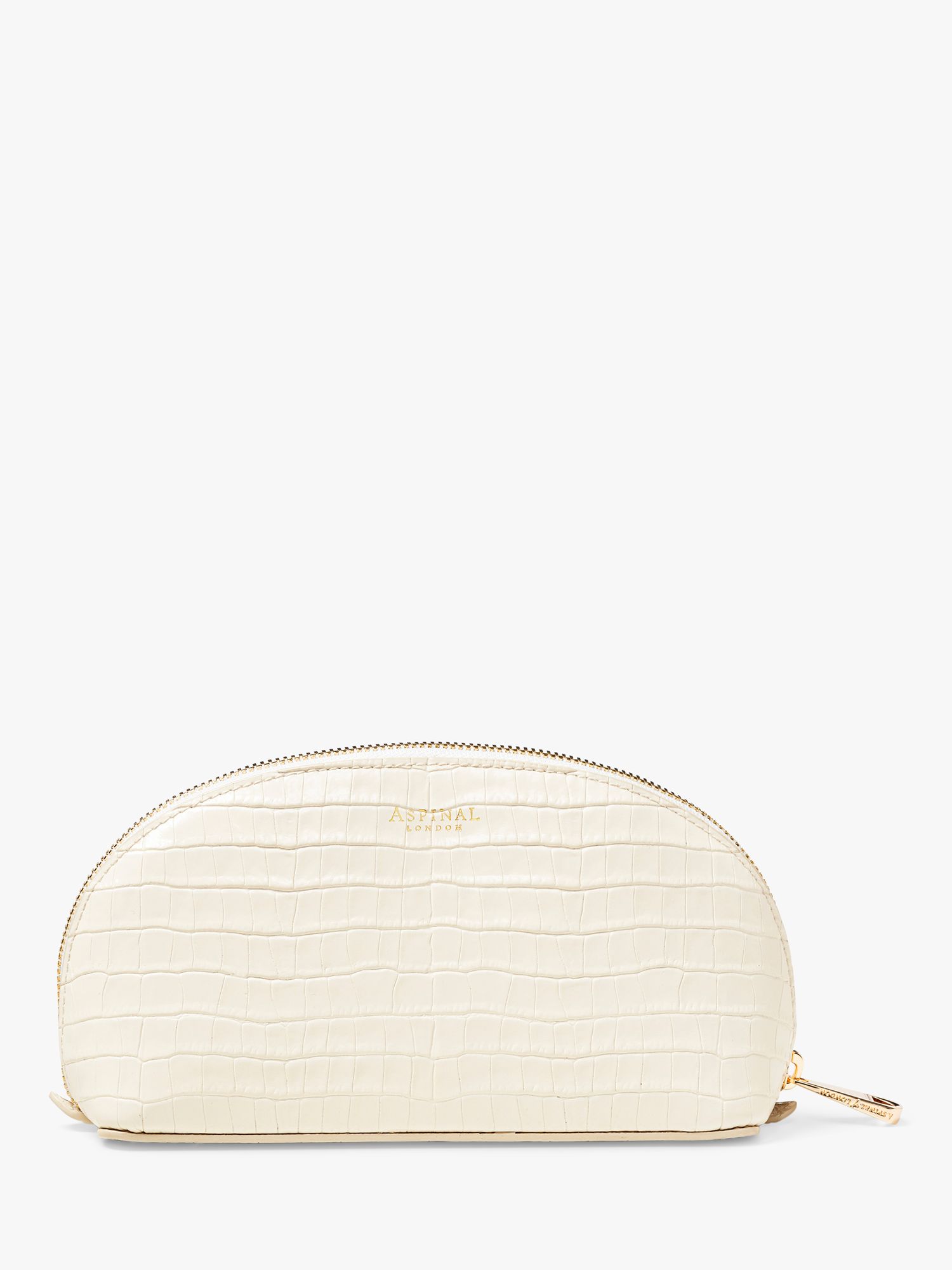 Aspinal of London Small Croc Effect Leather Makeup Bag, Ivory