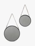 Gallery Direct Stockton Round Metal Frame Wall Mirror with Faux Leather Strap, Set of 2, 40cm, Black