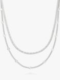 Daisy London Sunburst Engraved Layered Chain Necklace, Silver