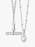 Daisy London Freshwater Pearl and T-Bar Pendant Necklaces, Pack of 2, Silver